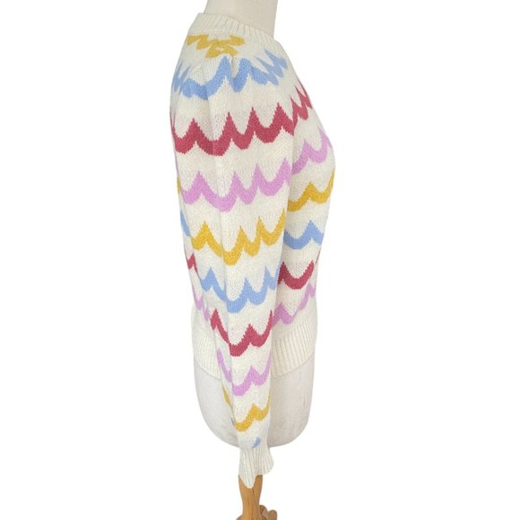 Greylin Rainbow Wave Sweater Girly Whimsical Cozy Coastal Puff Shoulder Sleeve-M - Picture 10 of 16